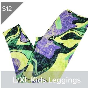 LuLaRoe Girls Leggings L/XL Black Purple Yellow Green Tie Dye Size 7-12 NEW NWOT